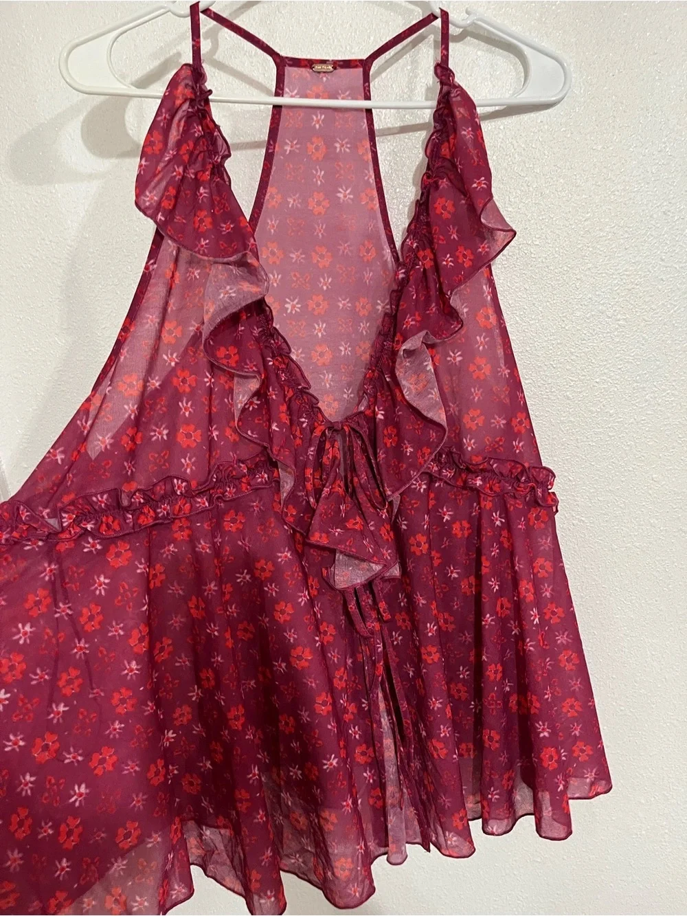 Free People Fuchsia Floral Ruffle Halter Camisole